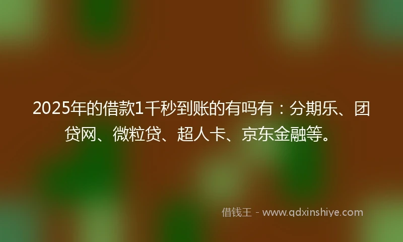 2025年的借款1千秒到账的有吗有：分期乐、团贷网、微粒贷、超人卡、京东金融等。