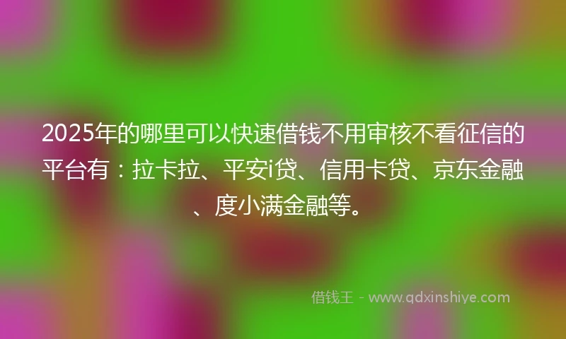 2025年的哪里可以快速借钱不用审核不看征信的平台有：拉卡拉、平安i贷、信用卡贷、京东金融、度小满金融等。