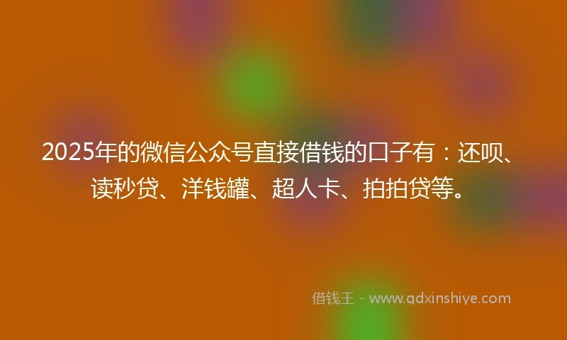 2025年的微信公众号直接借钱的口子有：还呗、读秒贷、洋钱罐、超人卡、拍拍贷等。