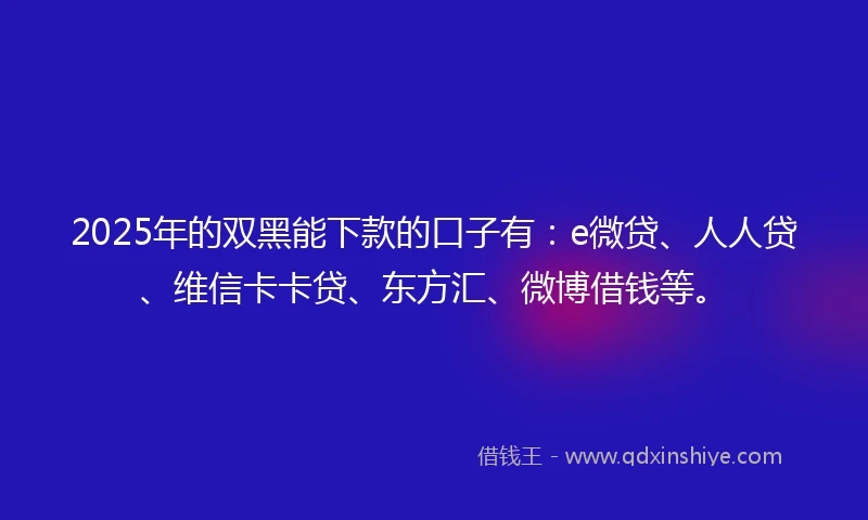 2025年的双黑能下款的口子有：e微贷、人人贷、维信卡卡贷、东方汇、微博借钱等。