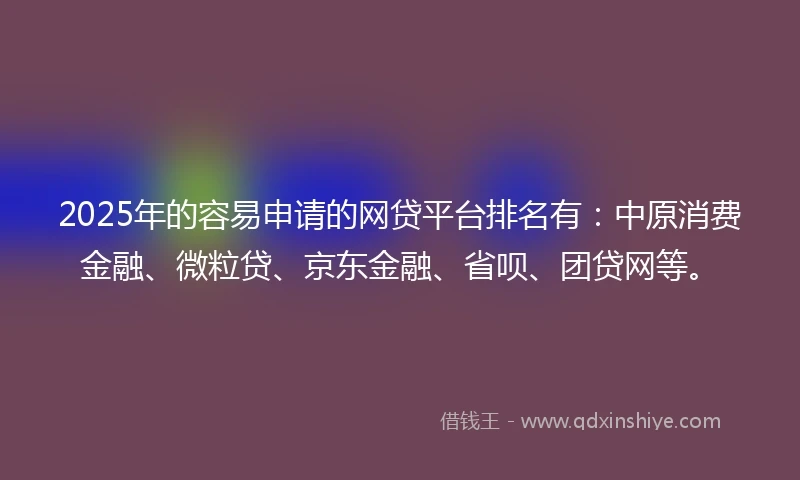 2025年的容易申请的网贷平台排名有：中原消费金融、微粒贷、京东金融、省呗、团贷网等。