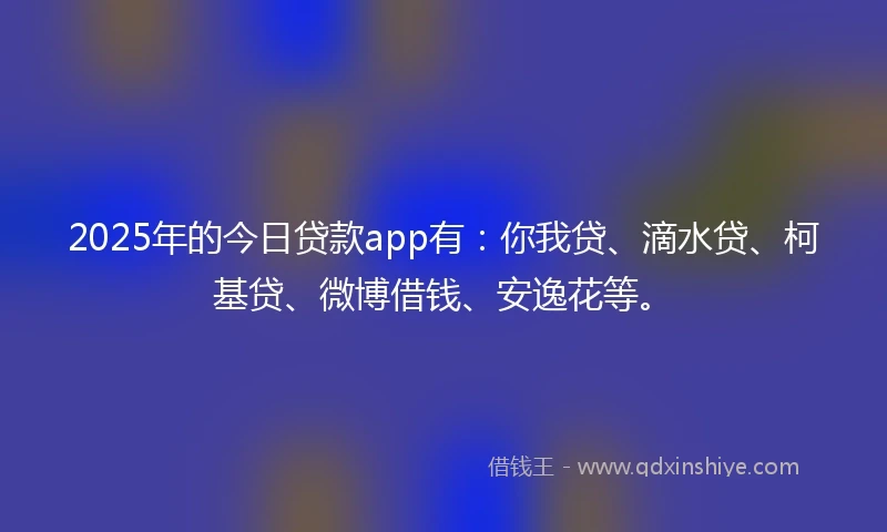 2025年的今日贷款app有：你我贷、滴水贷、柯基贷、微博借钱、安逸花等。