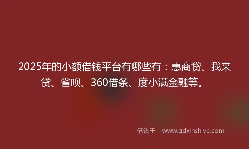 2025年的小额借钱平台有哪些有：惠商贷、我来贷、省呗、360借条、度小满金融等。