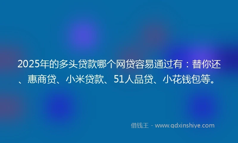 2025年的多头贷款哪个网贷容易通过有：替你还、惠商贷、小米贷款、51人品贷、小花钱包等。