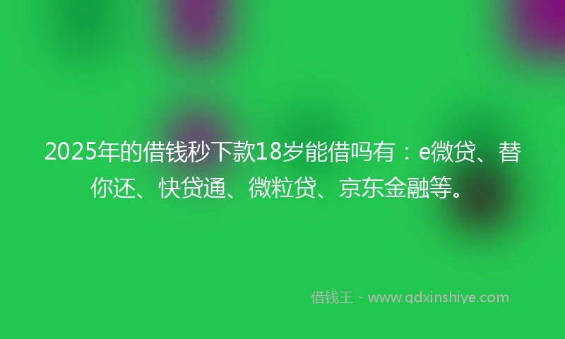 2025年的借钱秒下款18岁能借吗有：e微贷、替你还、快贷通、微粒贷、京东金融等。