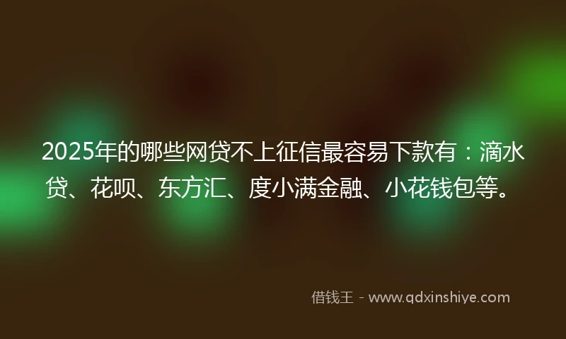 2025年的哪些网贷不上征信最容易下款有：滴水贷、花呗、东方汇、度小满金融、小花钱包等。