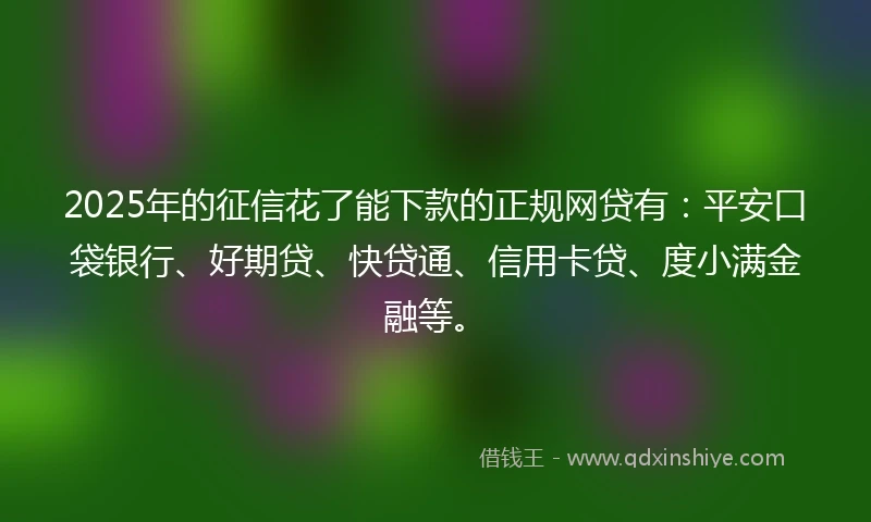 2025年的征信花了能下款的正规网贷有：平安口袋银行、好期贷、快贷通、信用卡贷、度小满金融等。