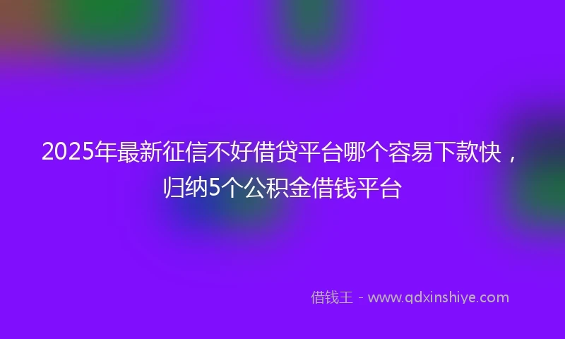 2025年最新征信不好借贷平台哪个容易下款快，归纳5个公积金借钱平台