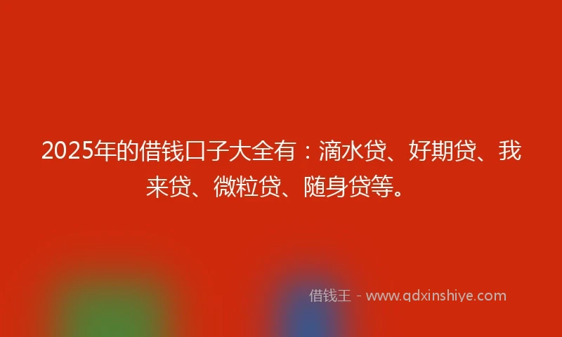 2025年的借钱口子大全有：滴水贷、好期贷、我来贷、微粒贷、随身贷等。