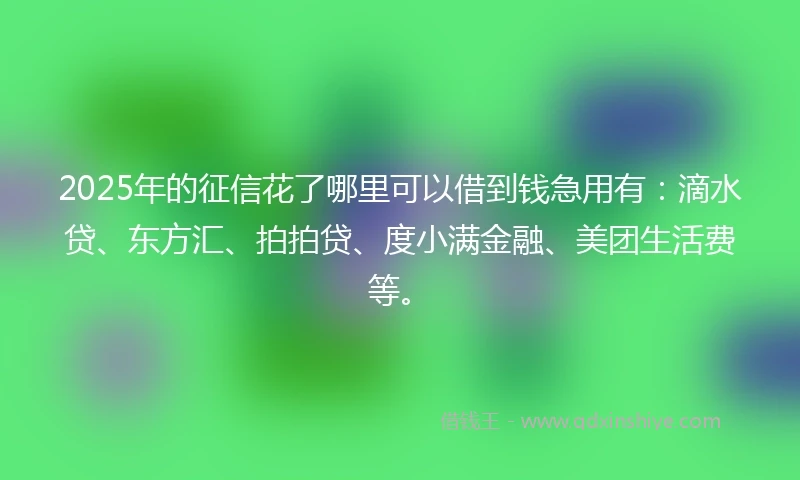2025年的征信花了哪里可以借到钱急用有：滴水贷、东方汇、拍拍贷、度小满金融、美团生活费等。
