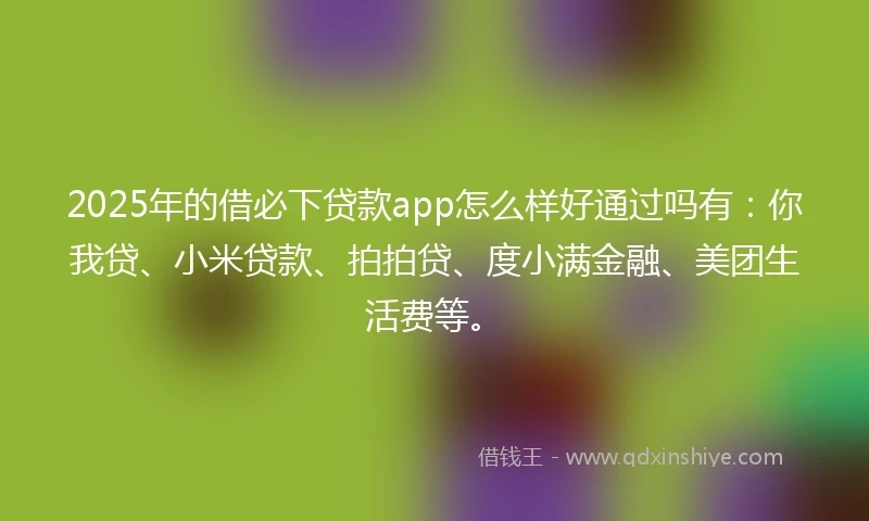 2025年的借必下贷款app怎么样好通过吗有：你我贷、小米贷款、拍拍贷、度小满金融、美团生活费等。