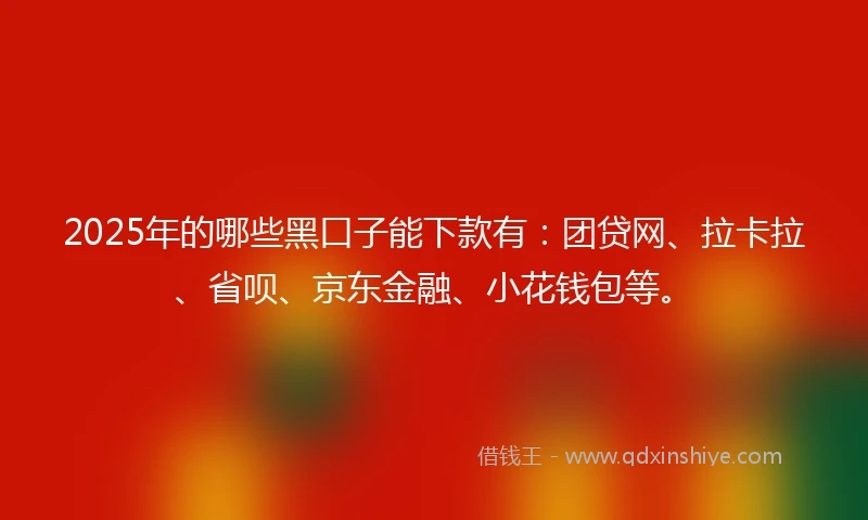 2025年的哪些黑口子能下款有：团贷网、拉卡拉、省呗、京东金融、小花钱包等。