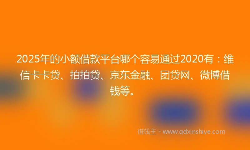 2025年的小额借款平台哪个容易通过2020有：维信卡卡贷、拍拍贷、京东金融、团贷网、微博借钱等。