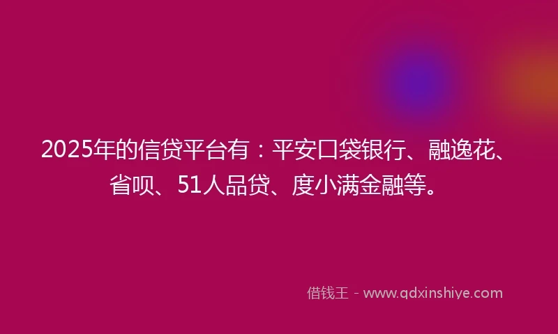 2025年的信贷平台有：平安口袋银行、融逸花、省呗、51人品贷、度小满金融等。