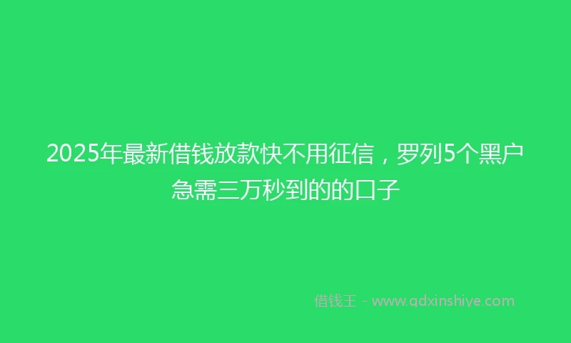 2025年最新借钱放款快不用征信，罗列5个黑户急需三万秒到的的口子