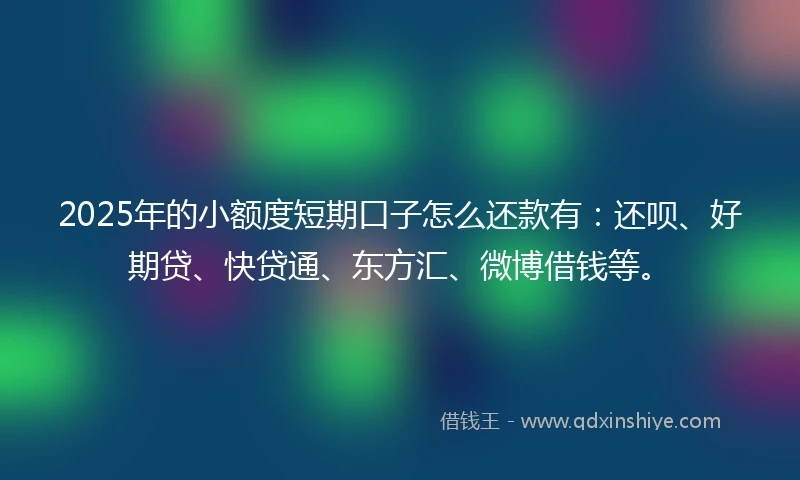 2025年的小额度短期口子怎么还款有：还呗、好期贷、快贷通、东方汇、微博借钱等。