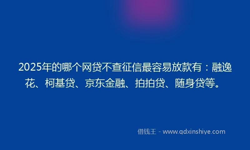 2025年的哪个网贷不查征信最容易放款有：融逸花、柯基贷、京东金融、拍拍贷、随身贷等。