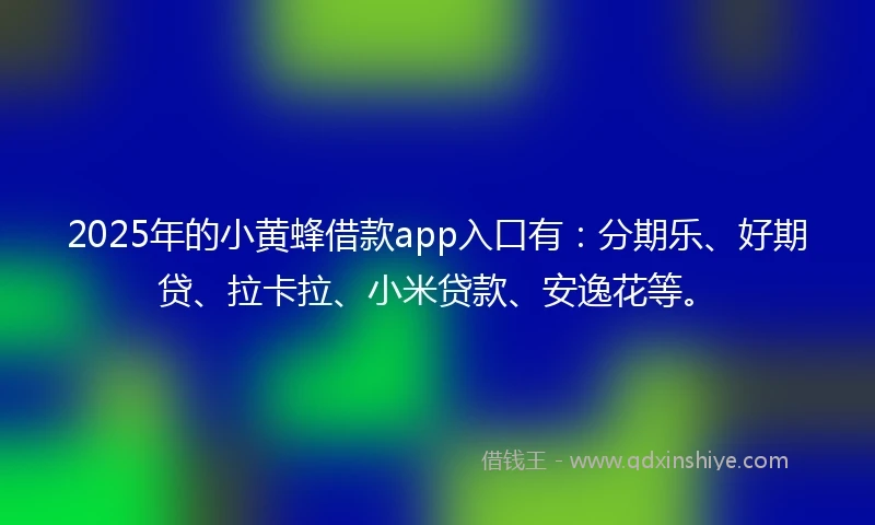 2025年的小黄蜂借款app入口有：分期乐、好期贷、拉卡拉、小米贷款、安逸花等。