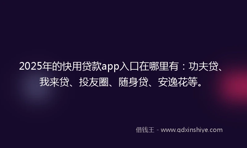 2025年的快用贷款app入口在哪里有：功夫贷、我来贷、投友圈、随身贷、安逸花等。