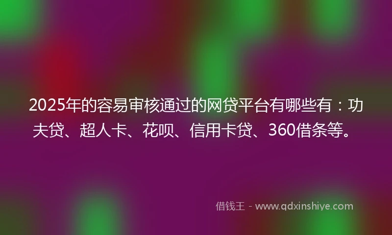 2025年的容易审核通过的网贷平台有哪些有：功夫贷、超人卡、花呗、信用卡贷、360借条等。