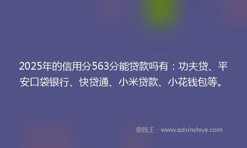 2025年的信用分563分能贷款吗有：功夫贷、平安口袋银行、快贷通、小米贷款、小花钱包等。