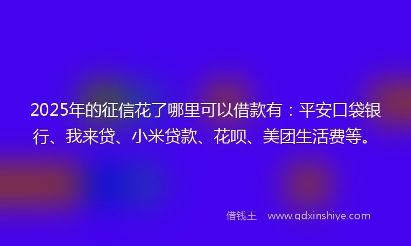 2025年的征信花了哪里可以借款有：平安口袋银行、我来贷、小米贷款、花呗、美团生活费等。