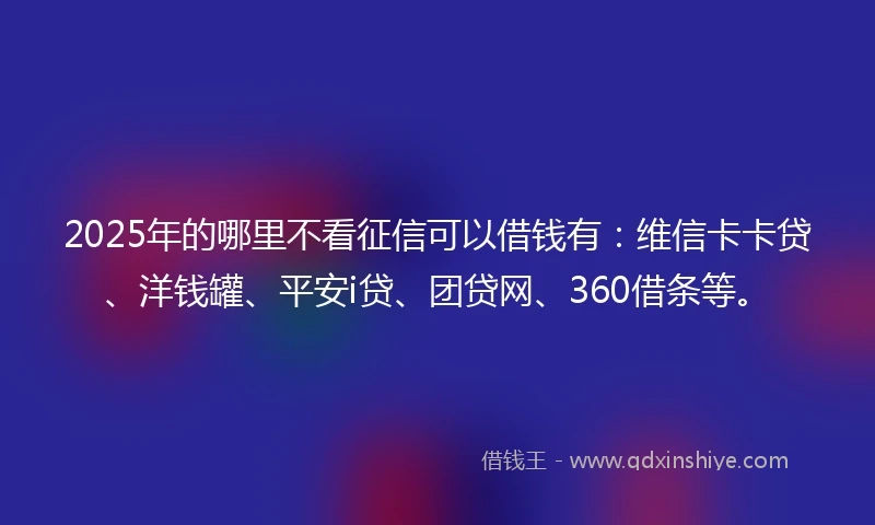 2025年的哪里不看征信可以借钱有：维信卡卡贷、洋钱罐、平安i贷、团贷网、360借条等。