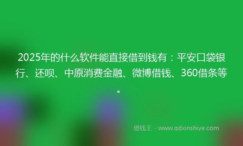 2025年的什么软件能直接借到钱有：平安口袋银行、还呗、中原消费金融、微博借钱、360借条等。