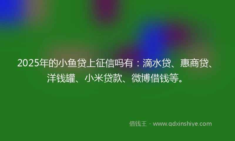 2025年的小鱼贷上征信吗有：滴水贷、惠商贷、洋钱罐、小米贷款、微博借钱等。