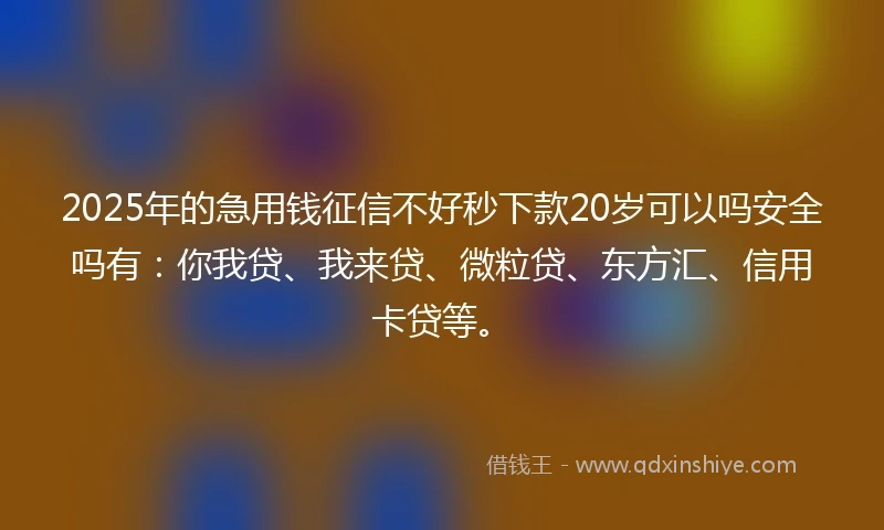 2025年的急用钱征信不好秒下款20岁可以吗安全吗有：你我贷、我来贷、微粒贷、东方汇、信用卡贷等。