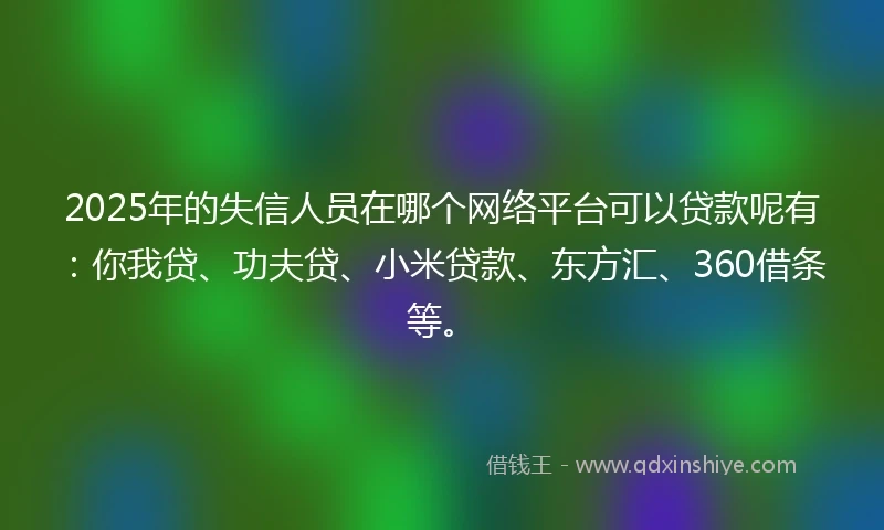 2025年的失信人员在哪个网络平台可以贷款呢有：你我贷、功夫贷、小米贷款、东方汇、360借条等。