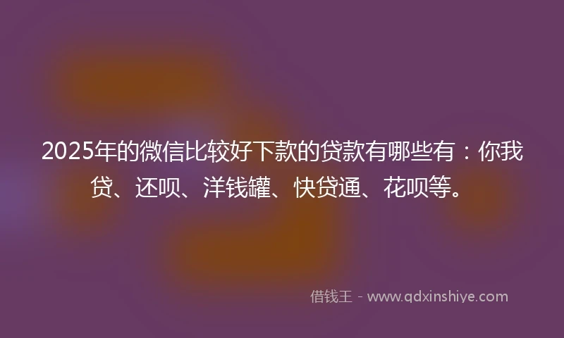 2025年的微信比较好下款的贷款有哪些有：你我贷、还呗、洋钱罐、快贷通、花呗等。