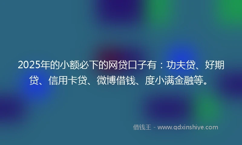 2025年的小额必下的网贷口子有：功夫贷、好期贷、信用卡贷、微博借钱、度小满金融等。