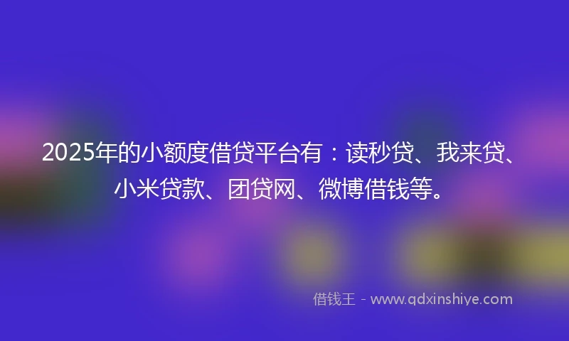 2025年的小额度借贷平台有：读秒贷、我来贷、小米贷款、团贷网、微博借钱等。