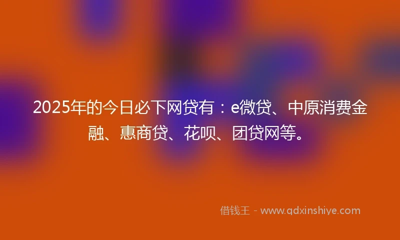2025年的今日必下网贷有：e微贷、中原消费金融、惠商贷、花呗、团贷网等。