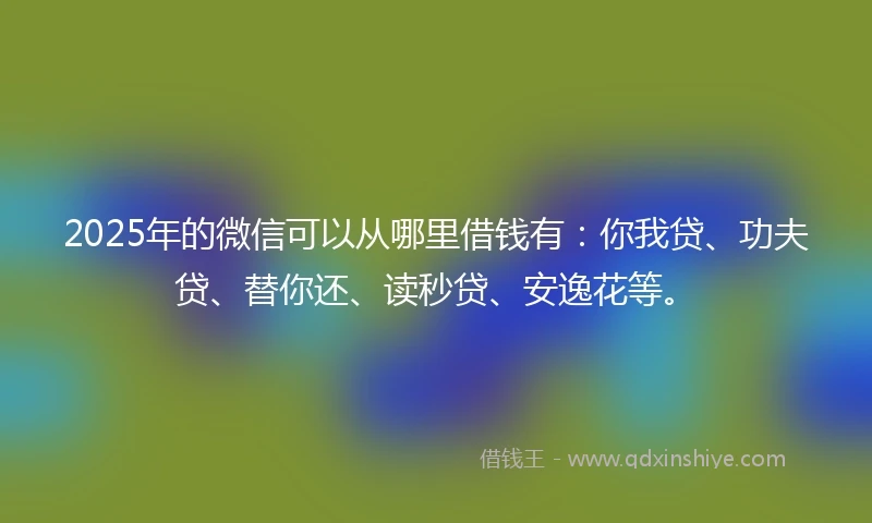 2025年的微信可以从哪里借钱有：你我贷、功夫贷、替你还、读秒贷、安逸花等。