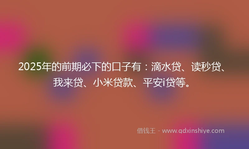 2025年的前期必下的口子有：滴水贷、读秒贷、我来贷、小米贷款、平安i贷等。