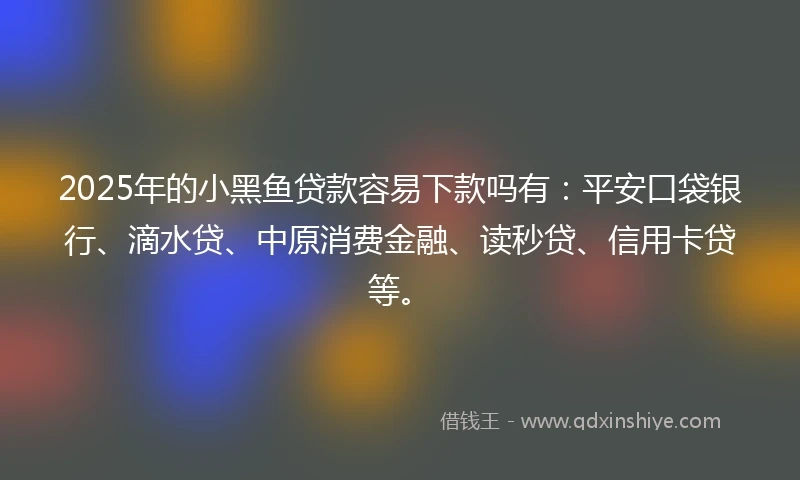 2025年的小黑鱼贷款容易下款吗有：平安口袋银行、滴水贷、中原消费金融、读秒贷、信用卡贷等。