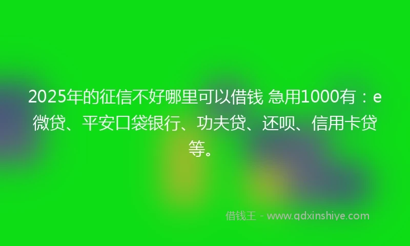2025年的征信不好哪里可以借钱 急用1000有：e微贷、平安口袋银行、功夫贷、还呗、信用卡贷等。
