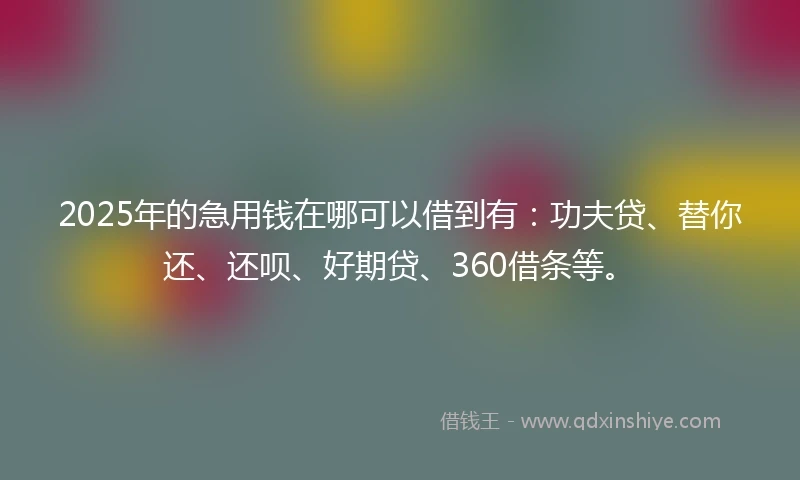 2025年的急用钱在哪可以借到有：功夫贷、替你还、还呗、好期贷、360借条等。