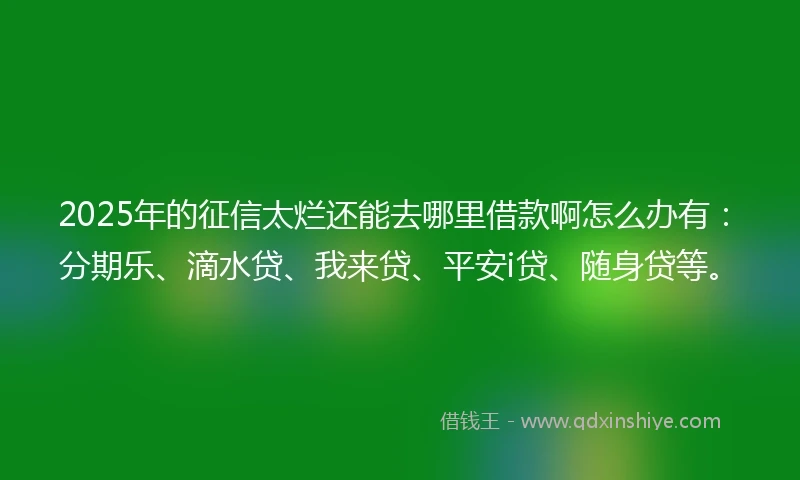2025年的征信太烂还能去哪里借款啊怎么办有：分期乐、滴水贷、我来贷、平安i贷、随身贷等。