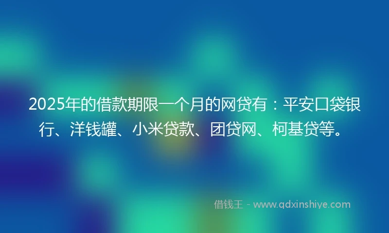 2025年的借款期限一个月的网贷有：平安口袋银行、洋钱罐、小米贷款、团贷网、柯基贷等。