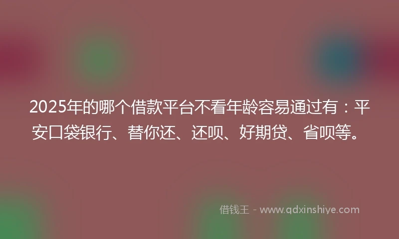 2025年的哪个借款平台不看年龄容易通过有：平安口袋银行、替你还、还呗、好期贷、省呗等。