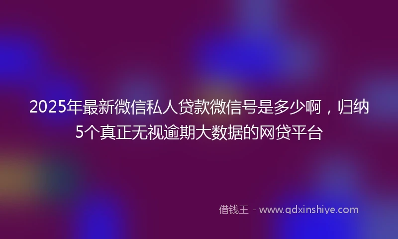 2025年最新微信私人贷款微信号是多少啊，归纳5个真正无视逾期大数据的网贷平台