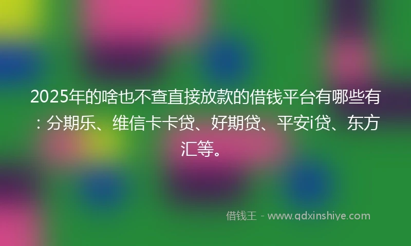 2025年的啥也不查直接放款的借钱平台有哪些有：分期乐、维信卡卡贷、好期贷、平安i贷、东方汇等。