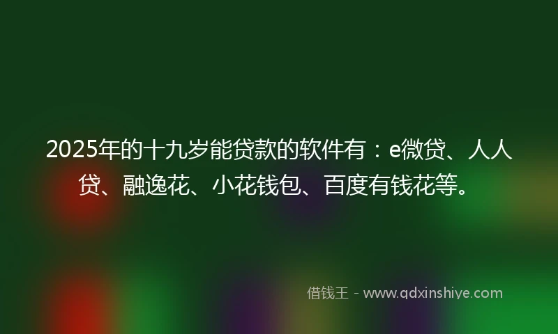 2025年的十九岁能贷款的软件有：e微贷、人人贷、融逸花、小花钱包、百度有钱花等。