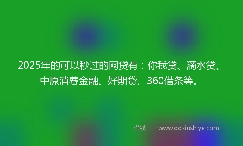 2025年的可以秒过的网贷有：你我贷、滴水贷、中原消费金融、好期贷、360借条等。