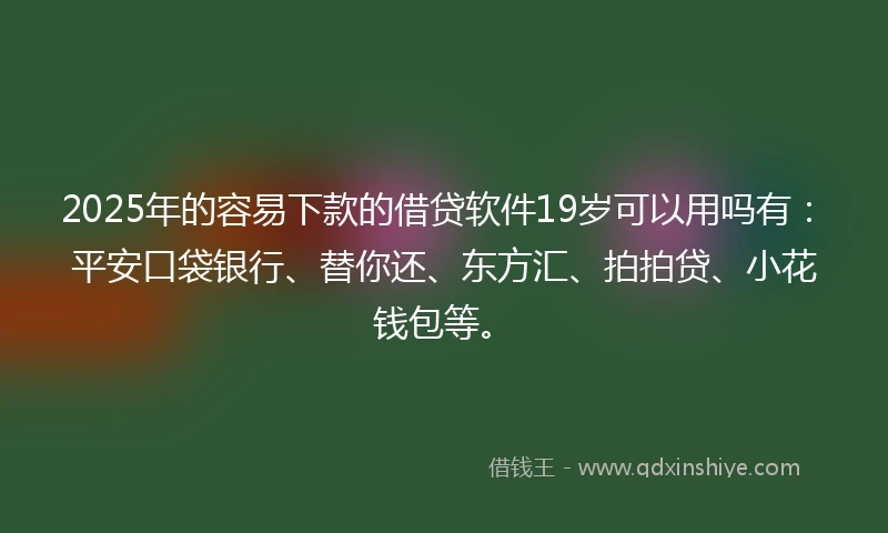 2025年的容易下款的借贷软件19岁可以用吗有：平安口袋银行、替你还、东方汇、拍拍贷、小花钱包等。