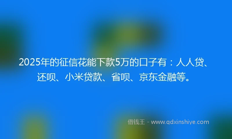 2025年的征信花能下款5万的口子有：人人贷、还呗、小米贷款、省呗、京东金融等。