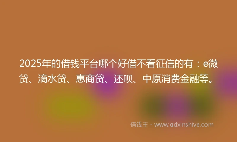 2025年的借钱平台哪个好借不看征信的有：e微贷、滴水贷、惠商贷、还呗、中原消费金融等。